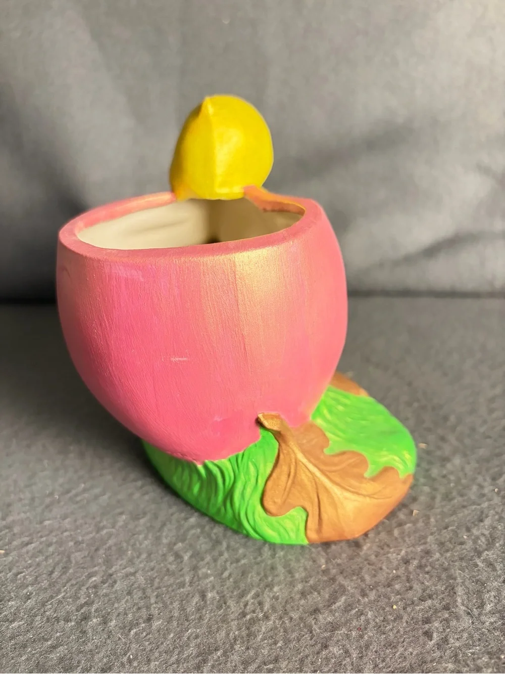 Vintage 1976 Yellow Chick Egg Planter Easter Spring Kitsch Nursery Decor 6”
